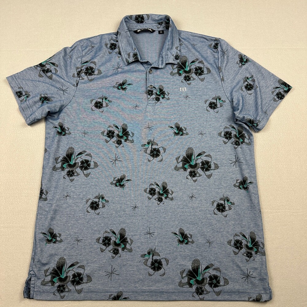 Travis Mathew Polo Shirt Men 2XL Blue Floral Print Top Golf Pima Golfer XXL